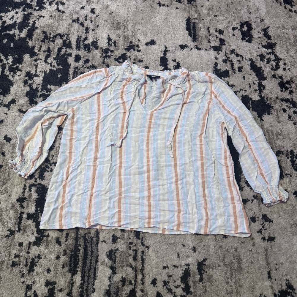 Paige Erenne Afterglow Striped Peasant Blouse Multicolor Rayon